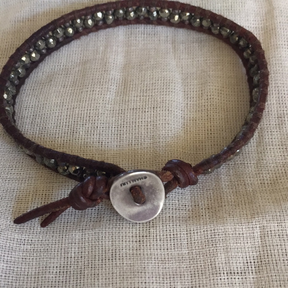 Chan Luu woven leather and pyrite bracelet
